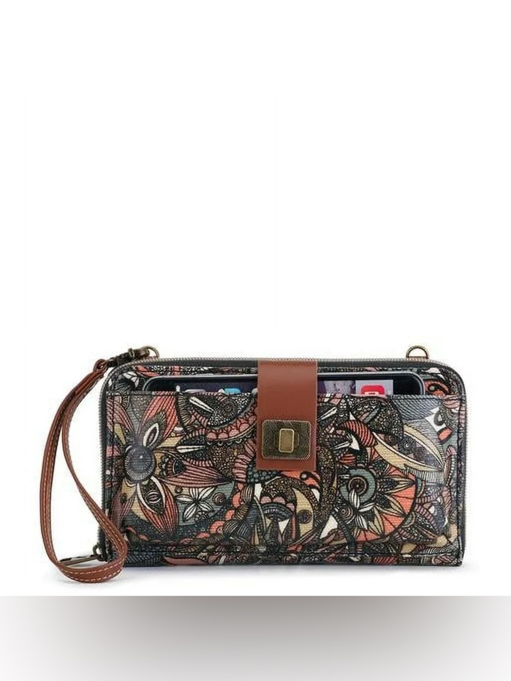 Sakroots Floral Zip Around Wristlet Wallet Crossbody Strap